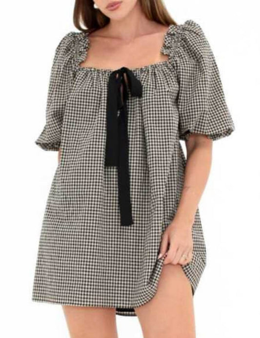 Vintage Off-Shoulder Puff Sleeve Babydoll Dress