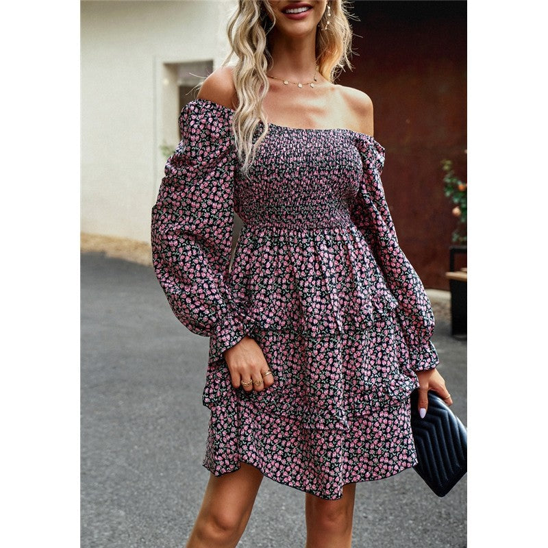 Floral Square Neck Long Sleeve Dress