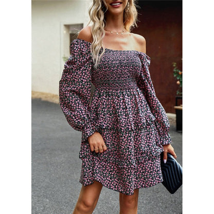 Floral Square Neck Long Sleeve Dress