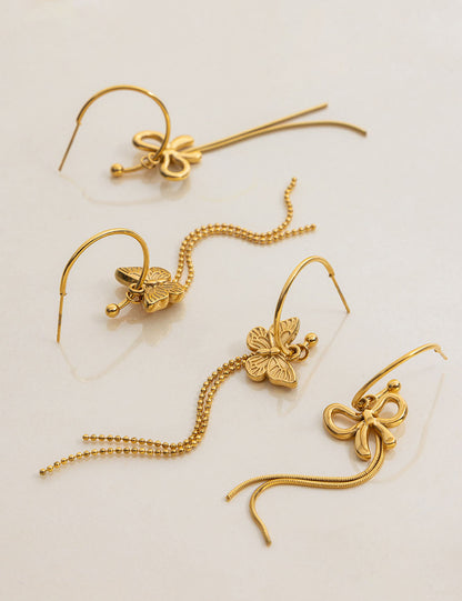 Bow Knot Tassel Dangle Hook Earrings