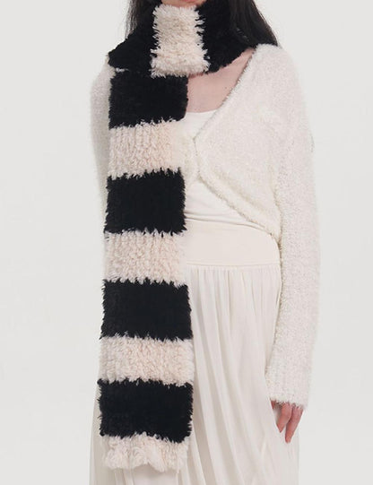 Cute Faux Fur Striped Warm Knit Scarf