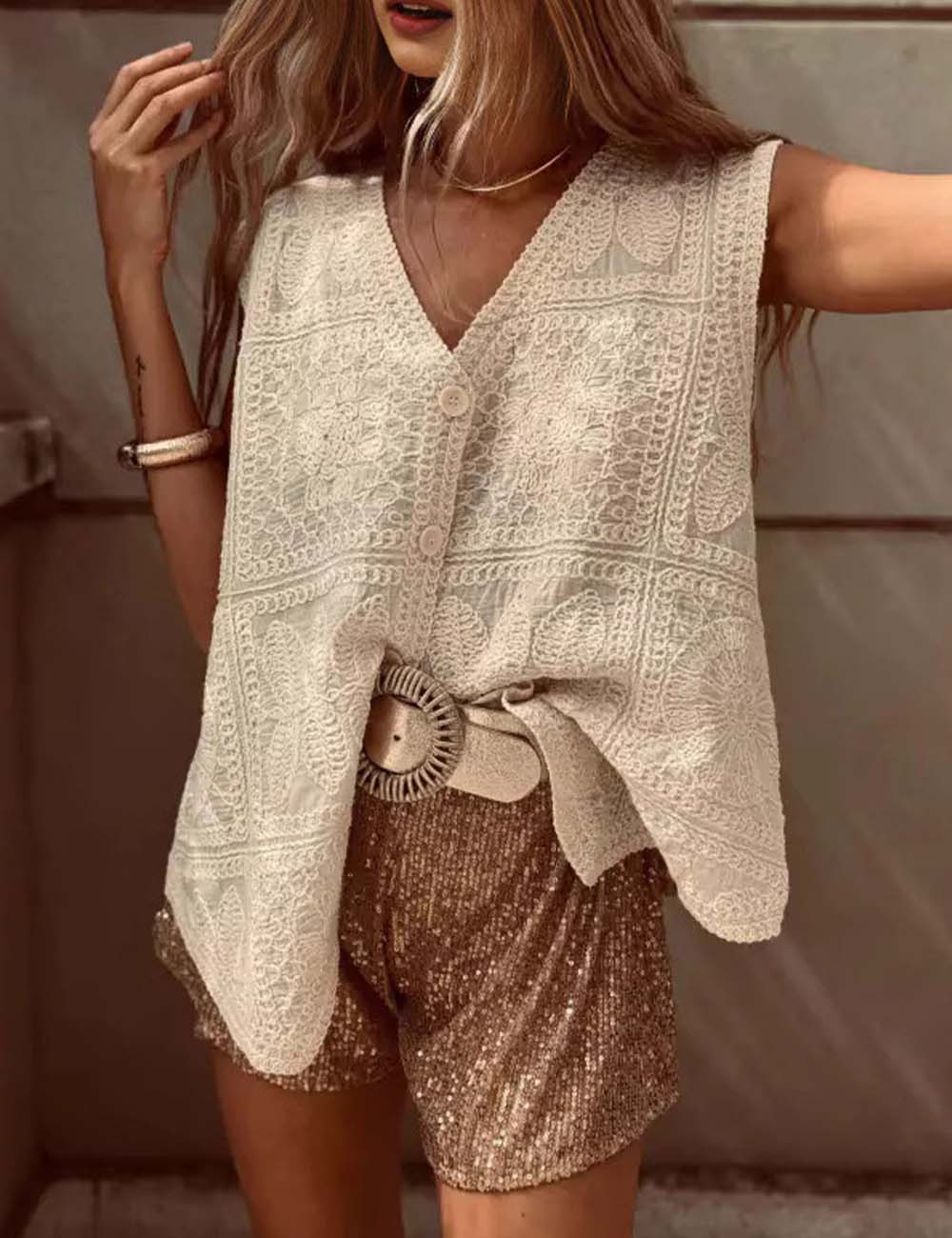 Elegant V-Neck Embroidered Vest Top