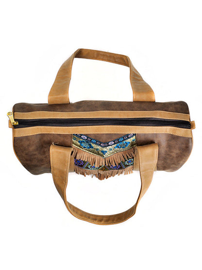 Khaki Tassels Emboridered Tote Bag