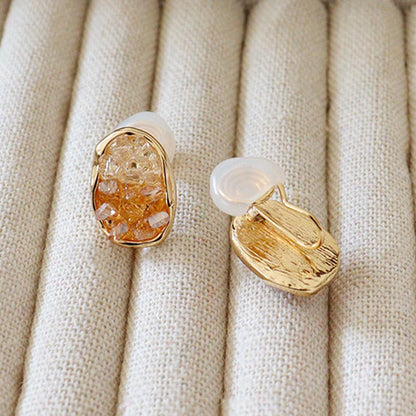 Gold Plated Oval Crystal Stud Earrings