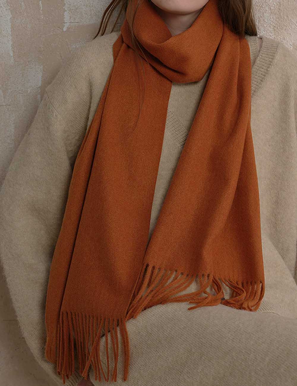 Tassel Simple Warm Wool Solid Color Scarf