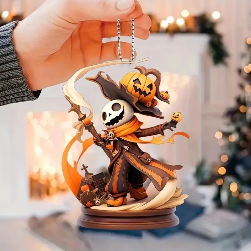 Halloween Pumpkin Bone Car Keychain Ornament