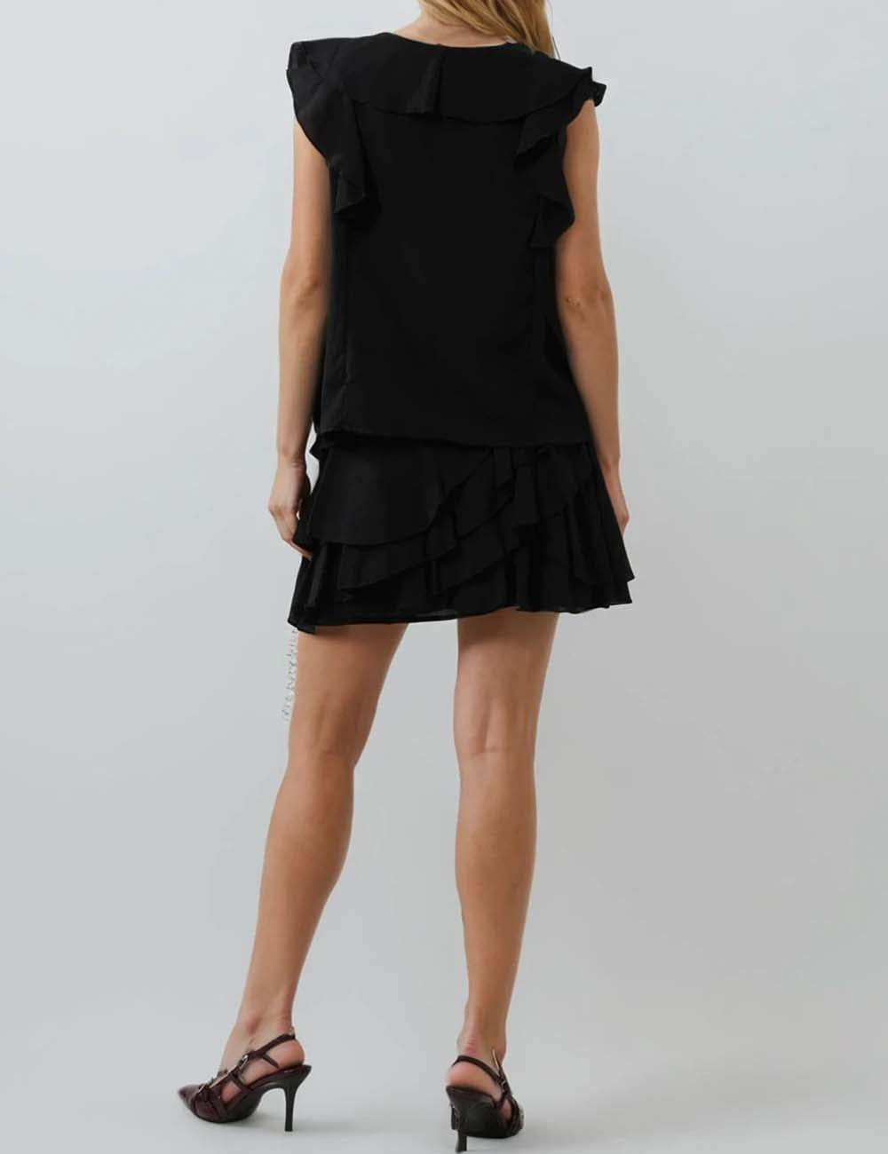 Ruffle V-Neck Sleeveless Top Mini Skirt Set