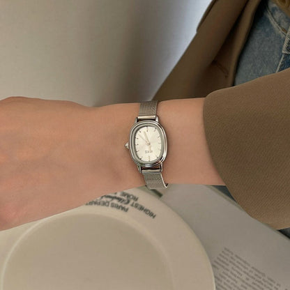 Oval Dial Milanese Mesh Strap Quartz Watch