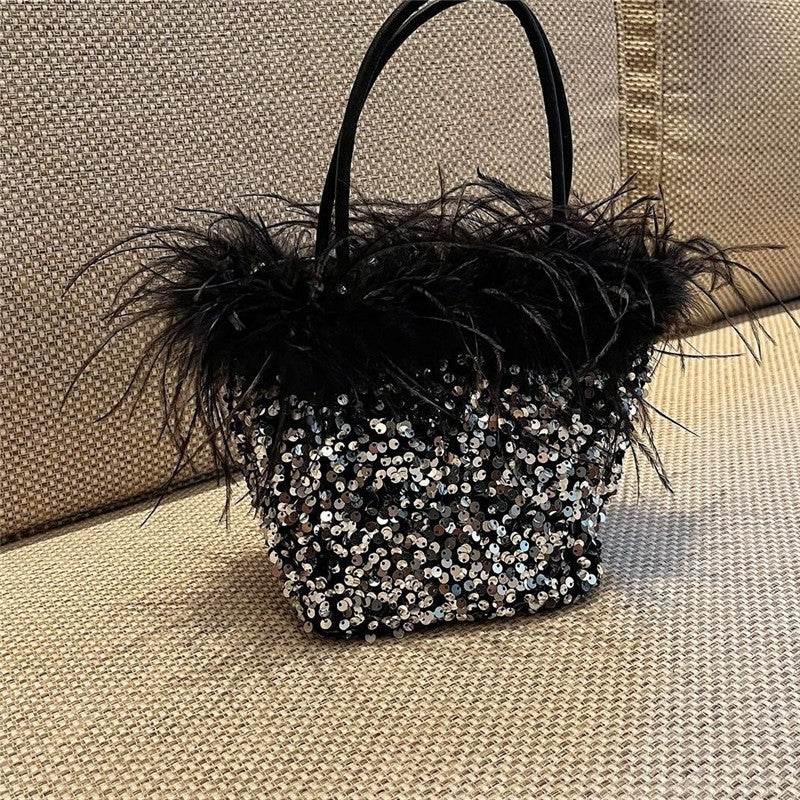 Feather Sequin Evening Clutch Bag