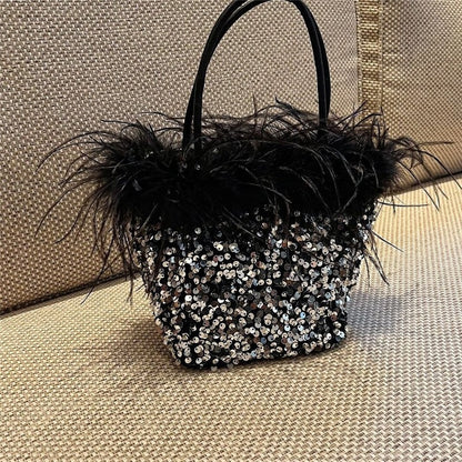 Feather Sequin Evening Clutch Bag
