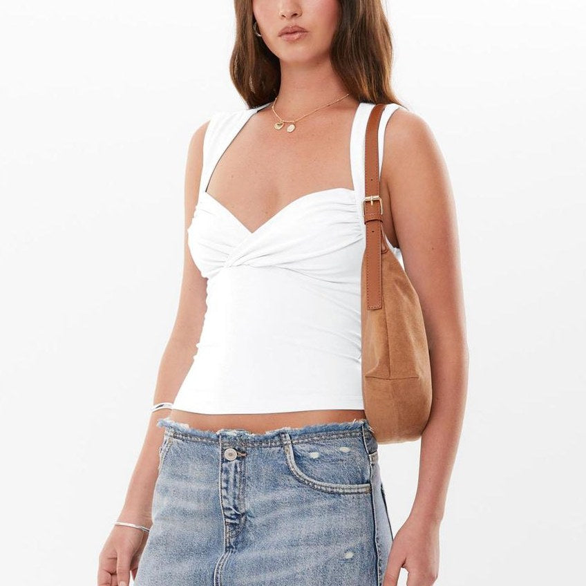 Low Neck Pleated Short Sexy Slim Tank Top