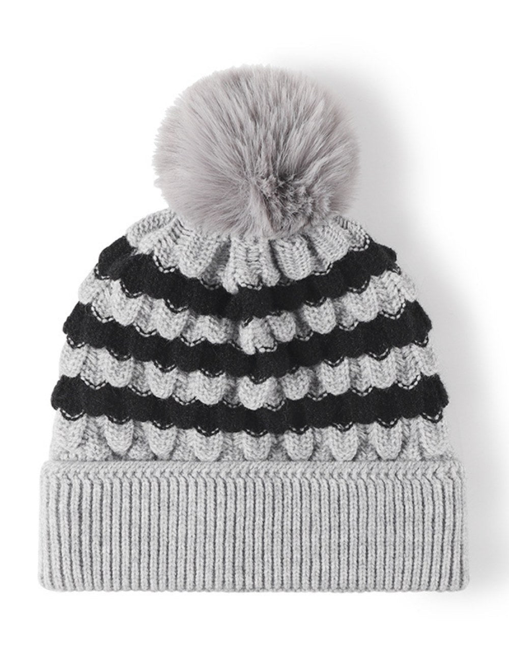 Stripe Contrast Color Simple Knit Pom Beanie