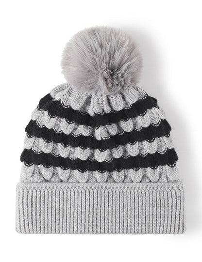 Stripe Contrast Color Simple Knit Pom Beanie