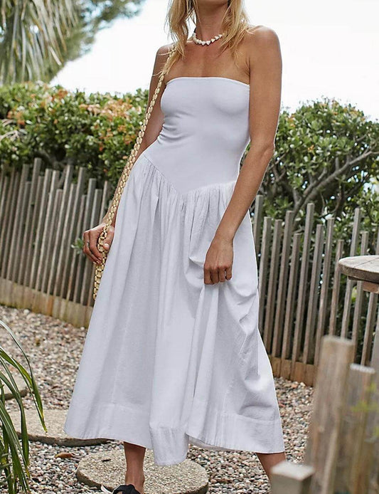 Solid Color Strapless Maxi Dress