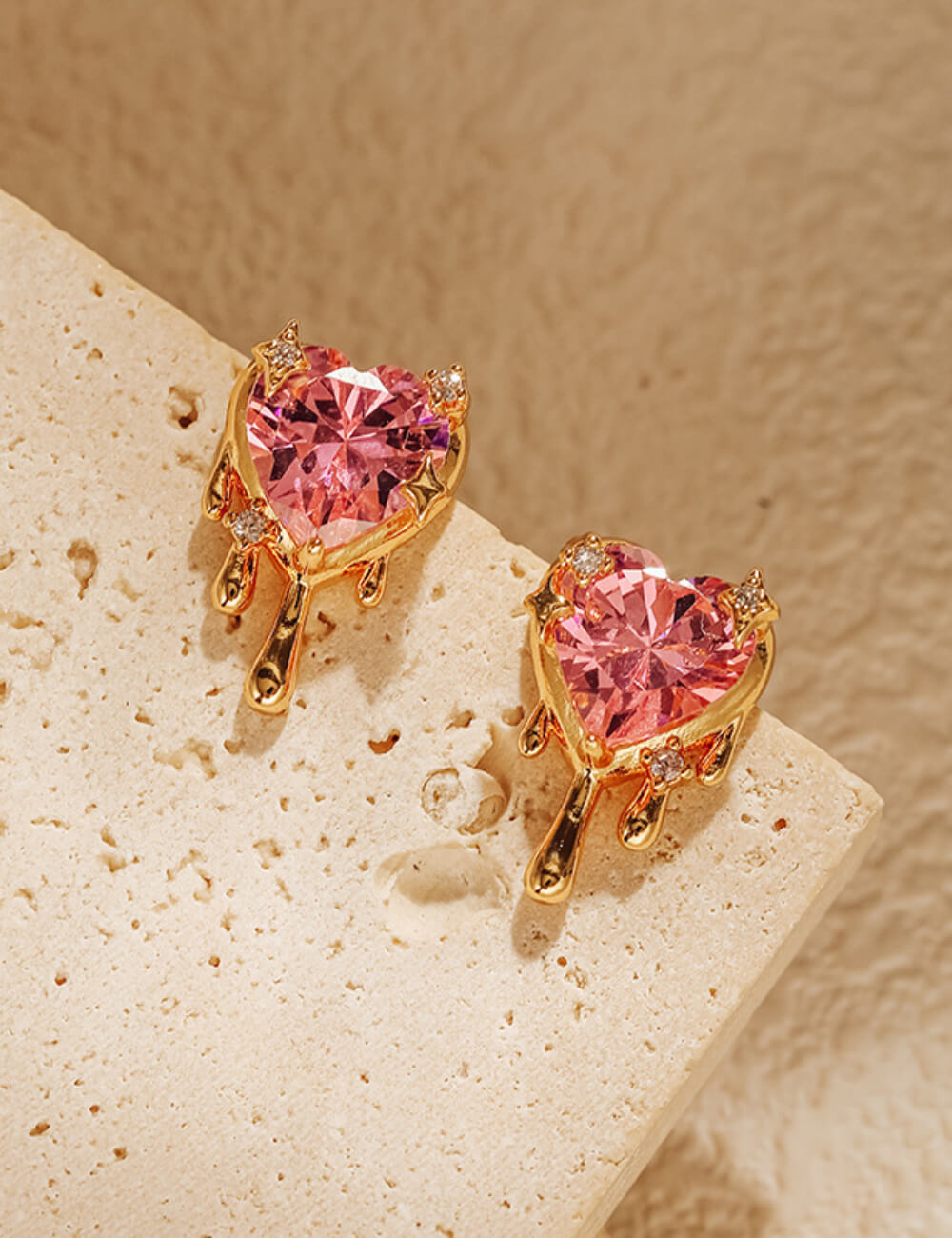 Cute Pink Heart Zircon Stud Earrings