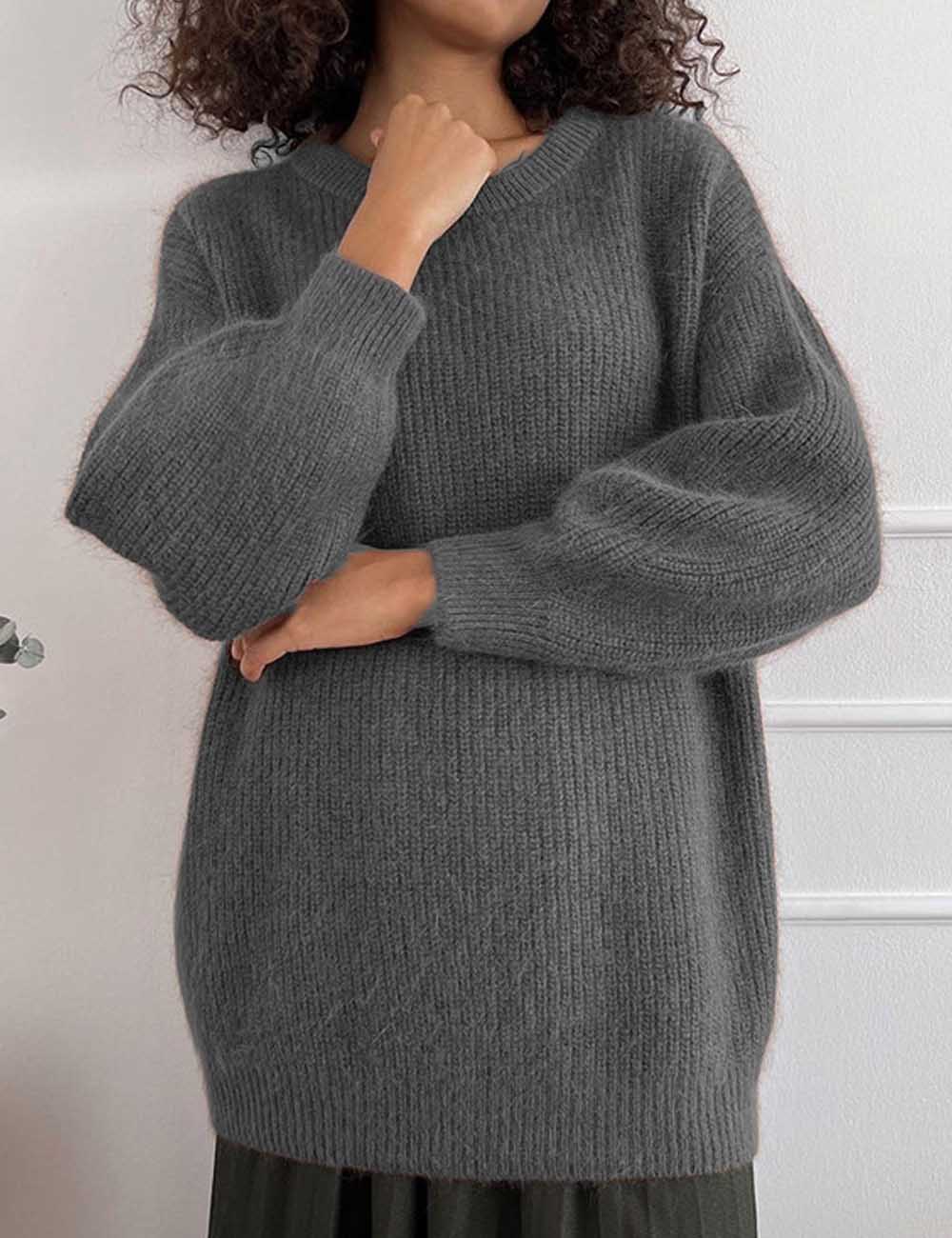 Elegant Crew Neck Loose Soft Knit Top