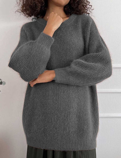 Elegant Crew Neck Loose Soft Knit Top