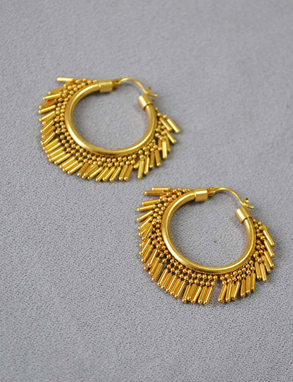 Gold Plated Exaggerated Tassel Hoop Earrings