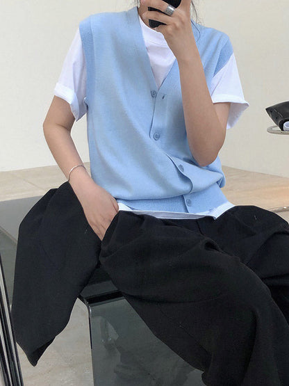 Leisure Solid Knitting Sweater Vest