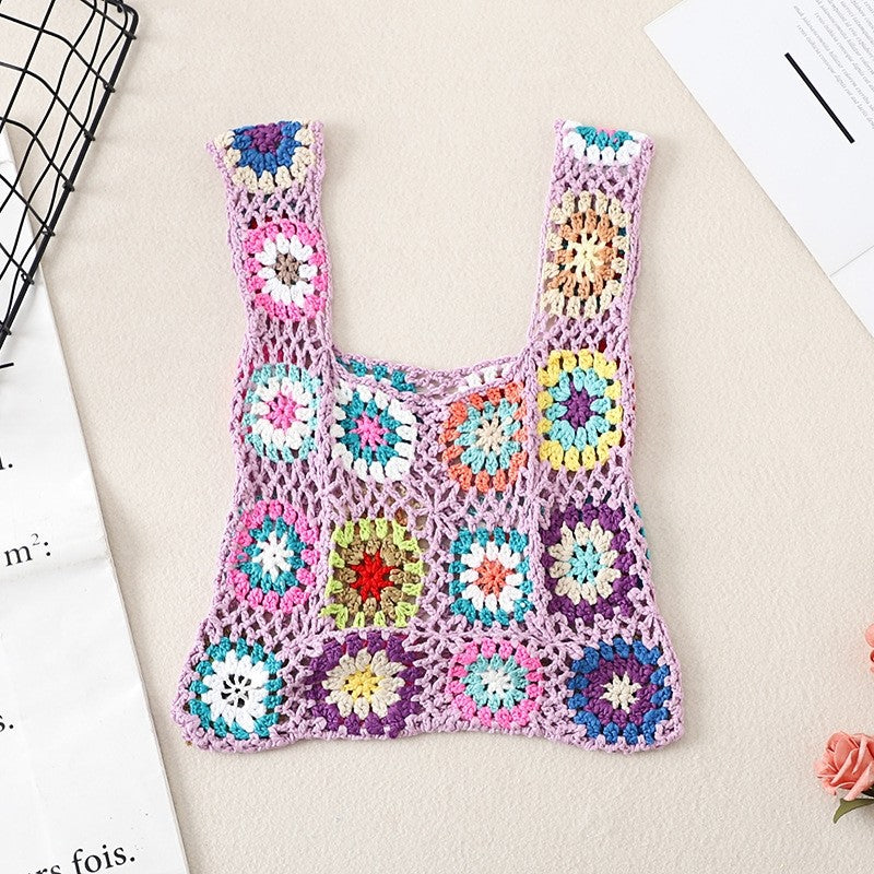 Crochet Knitted Flower Casual Handbag