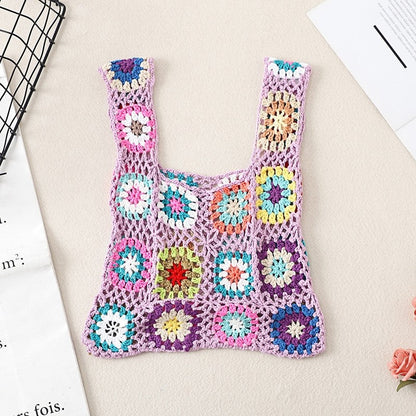 Crochet Knitted Flower Casual Handbag