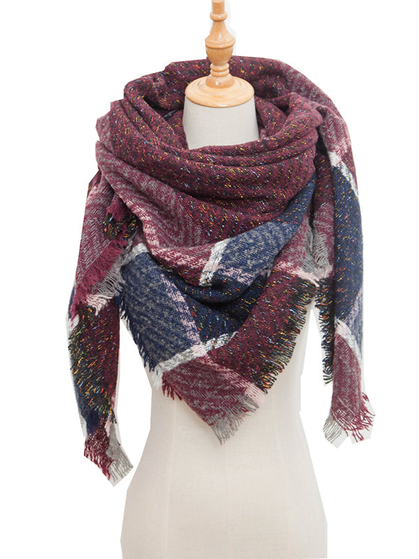 Triangle Fringed Keep Warm Plaid Shawl&Scarf