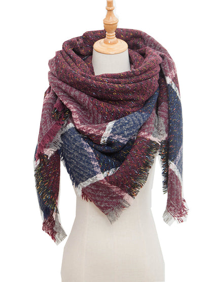 Triangle Fringed Keep Warm Plaid Shawl&Scarf