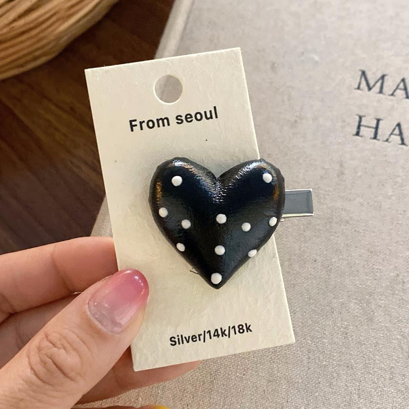 Simple Leather Heart Polka Dot Hair Clips