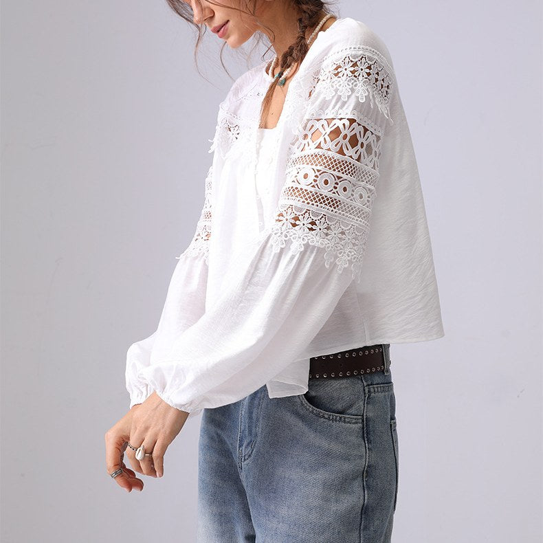 Lace Hollow Out Button Down Shirt