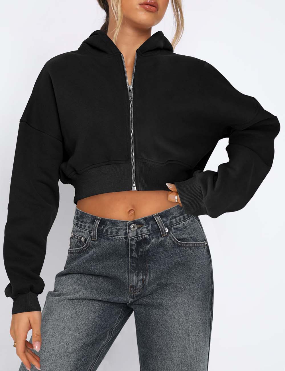 Simple Solid Color Long Sleeve Hooded Jacket