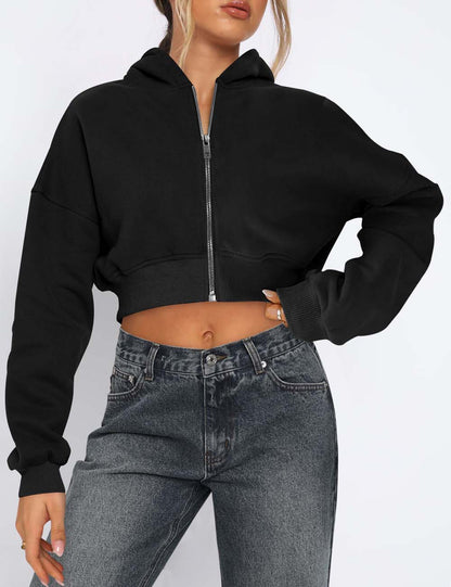 Simple Solid Color Long Sleeve Hooded Jacket