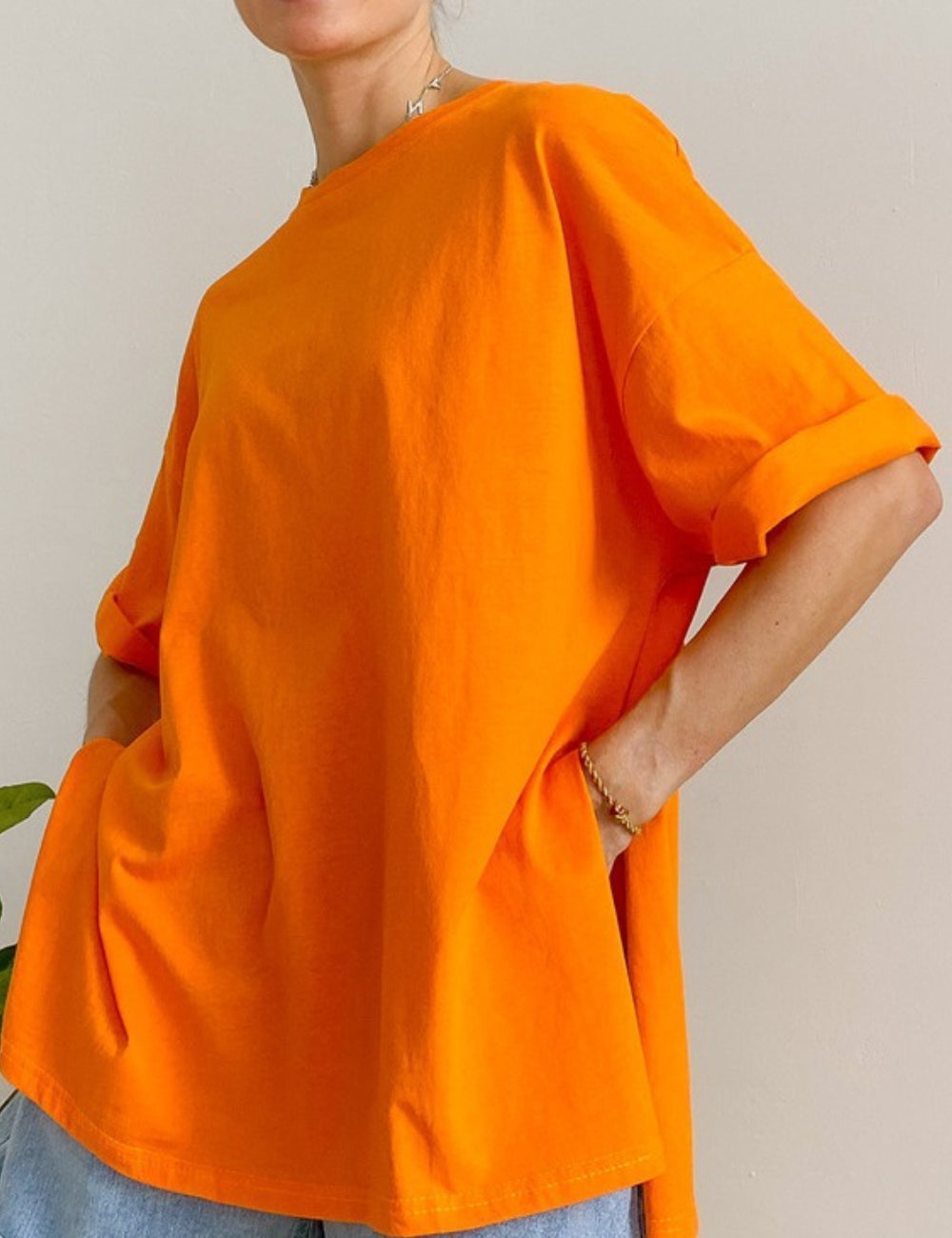 Casual Split Loose Round Neck Short Sleeves Top