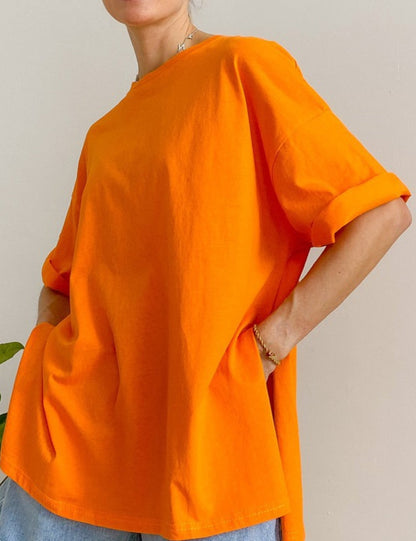 Casual Split Loose Round Neck Short Sleeves Top