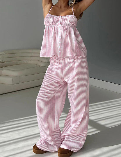 Minimalist Striped Cami Top Long Pants Set
