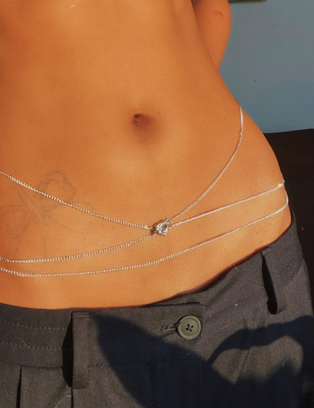 Simple Rhinestone Heart Waist Chain