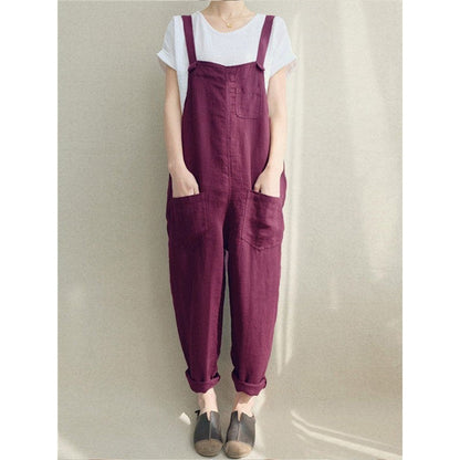 Breathable Pocket Solid Color Baggy Overalls