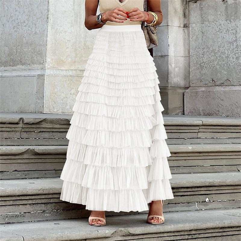 High Waist Tulle Puff Cake Skirt In Solid Color