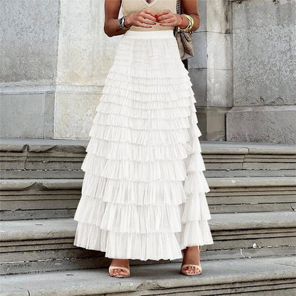 High Waist Tulle Puff Cake Skirt In Solid Color