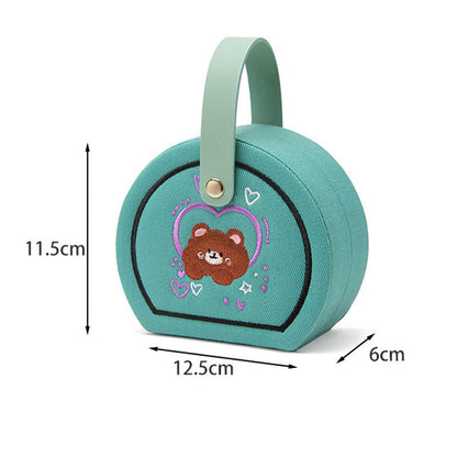 Denim Heart Embroidered Jewelry Box with Handle