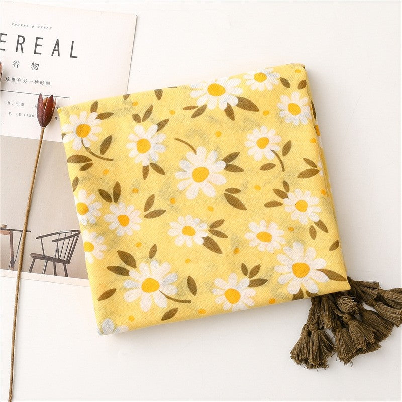 Fashion Flower Print Yellow Fresh Scarf