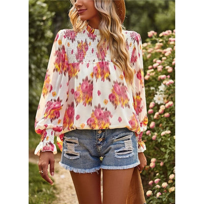 Long Sleeves Floral Printed Double-Layer Blouse