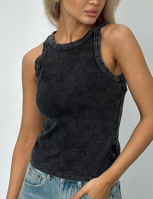 Casual Solid Color Ribbed Tank Top