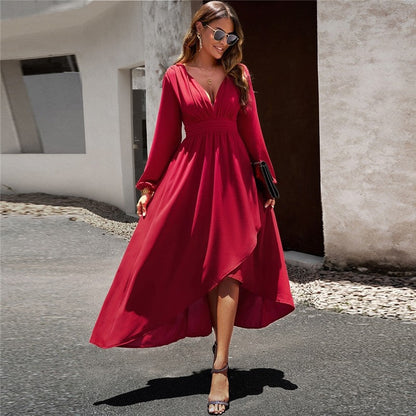 Solid Color Waisted Irregular Full Skirt Dress
