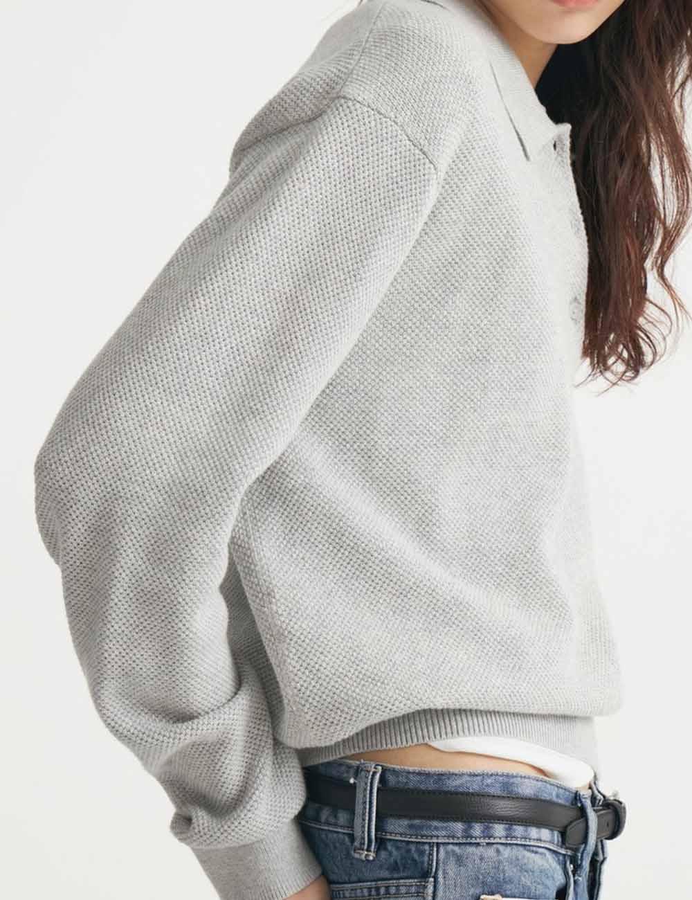 Trendy Lapel Collar Long Sleeve Sweater