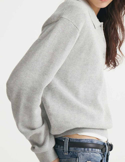 Trendy Lapel Collar Long Sleeve Sweater