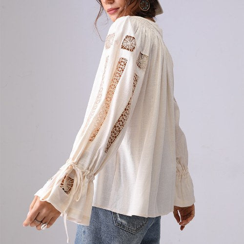 Hollow String Flare Sleeves Pullover Shirt