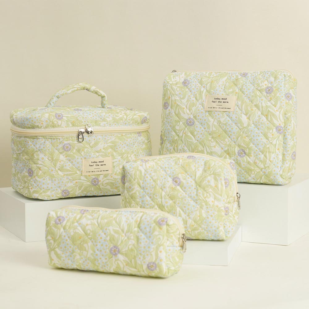 Cute Flower Printed Quilted Cosmetic Bag