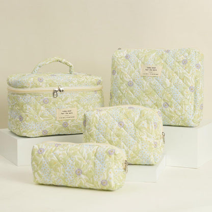 Cute Flower Printed Quilted Cosmetic Bag
