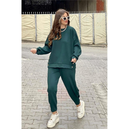 Solid Color Crewneck Long Sleeve Sweatshirt And Sport Pants Two Pieces Suit