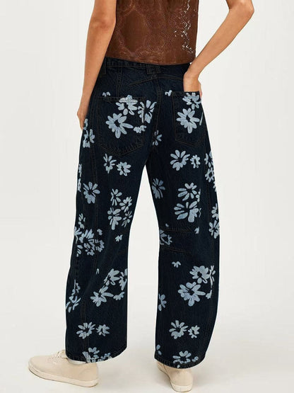 Love Star Print Loose Midi Waist Jeans